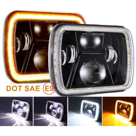 Комплект от 2бр. универсален 60W ЛЕД LED фар лампа халоген 12V-24V къси/дълги с DRL дневни светлини мигач бяло-жълто 20