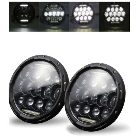Комплект от 2бр. универсален 7 инча 18см ЛЕД LED фар лампа халоген 12V-24V къси/дълги с DRL дневни светлини бяло 8000lm