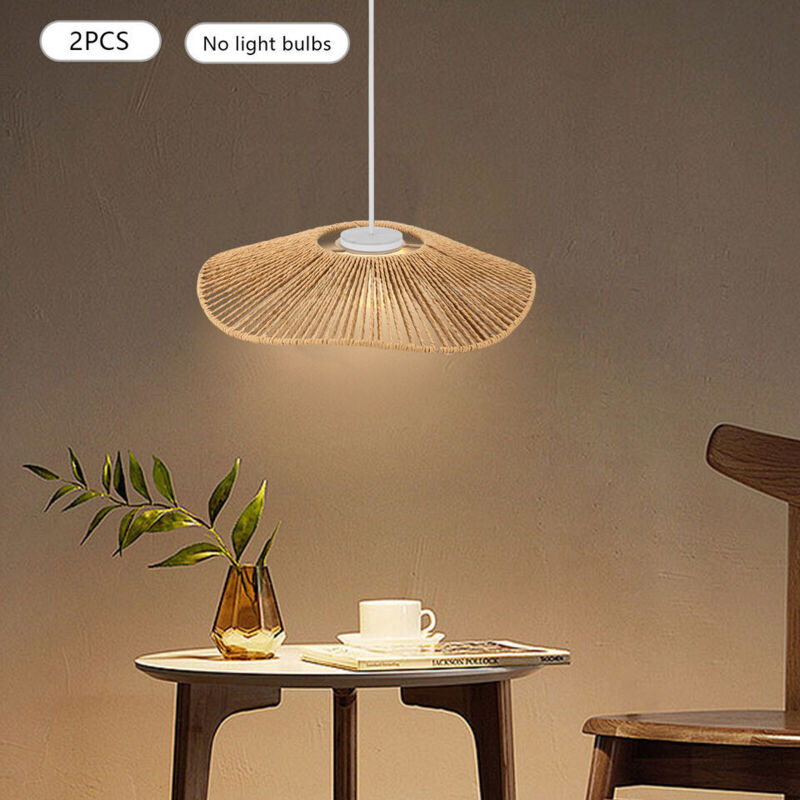 2 abat-jour en osier synthétique tressés à la main, abat-jour rond en osier synthétique de style rétro, abat-jour pour suspension de style rétro,