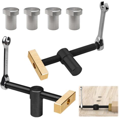 2 abrazaderas negras para banco de carpintería, 20 mm, para banco de trabajo auxiliar, para tornillo de banco de posicionamiento de mesa de carpintería, con 4 topes de banco, para banco de carpintería