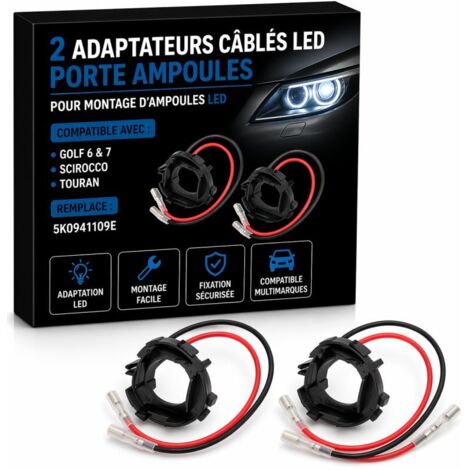 2 Adaptateurs cablés LED GOLF 6 & 7 / Scirocco / TOURAN - Porte Ampoules - Remplace 5K0941109E