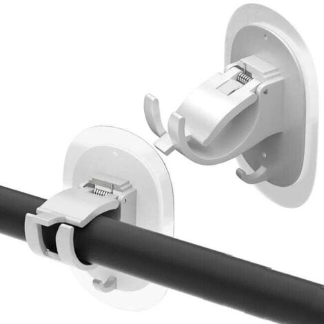 2 Adjustable Self-Adhesive Curtain Rod Brackets – White, No-Drill Wall Hooks