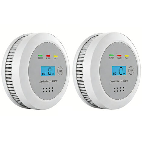 2 Alarma combinada de humo y CO 2 en 1 con pantalla - Detector de incendios y monóxido de carbono, 85 dB, batería no incluida, para cocina