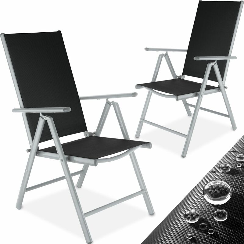 2 aluminium garden chairs - reclining garden chairs, garden recliners, outdoor chairs - black/silver