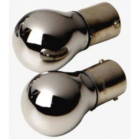 2 Ampoules BA15S Chromees - 12V 21W Blanc - Plots Alignes - Feux de Recul