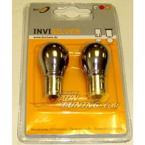 2 Ampoules BA15S Chromees - 12V - 21W - Eclairage Blanc - Plots Alignes - Feux de Recul