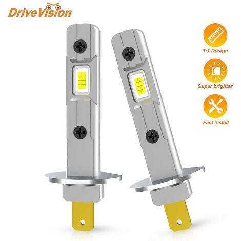 2 ampoules LED H1 pour phares de voiture, format mini, sans fil et sans ventilateur, puce CSP, 13 000 lm, blanc chaud 4 300 K - AquaForge