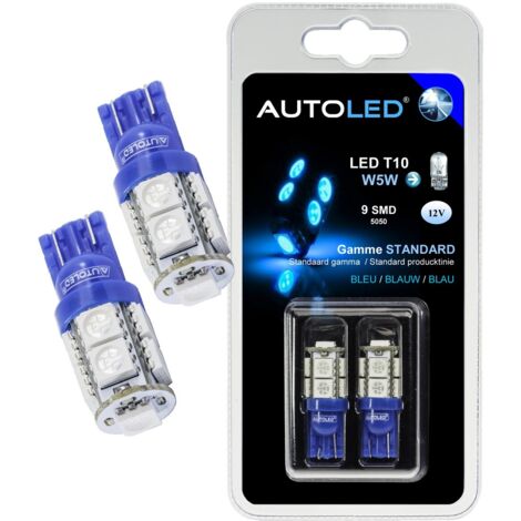 2 Ampoules LED T10 12V 1.2W Bleu