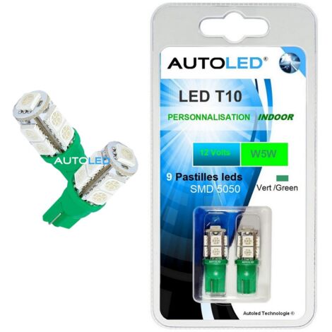 2 Ampoules LED T10 12V 1.2W Vert