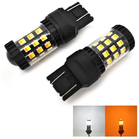 2 ampoules LED W21/5W 7443 12V CANBUS blanc-orange