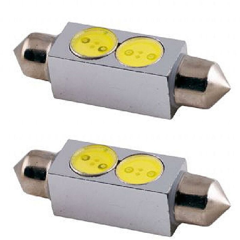 2 Ampoules Navettes 41mm - 2 LEDs - T11x41 - 12V 1W 7000K - SV8.5 - Puce SMD - Blanc