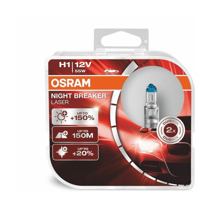 Osram - 2 ampoules phare auto night breaker laser H1 Halogène 12V - Transparent
