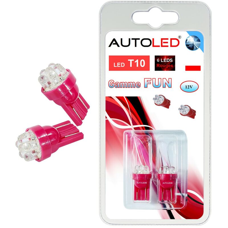 Autoled - Ampoule led W5W Rouge / led T10 6 leds fischer rouge ®