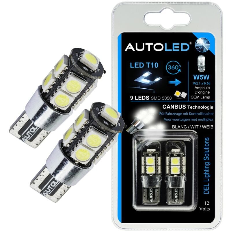 Autoled - ampoules led T10 canbus / 9 leds / feux de position /plaque/habitacle ®
