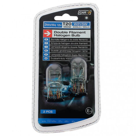 2 Ampoules Wedge 12V 21W 5W 2 plots T20 3Wx16D - Blister