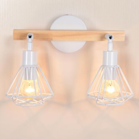 2 Applique Murale, Design Industriel, Métal Et Bois, Angle Réglable, E14, Pour Salon Chambre