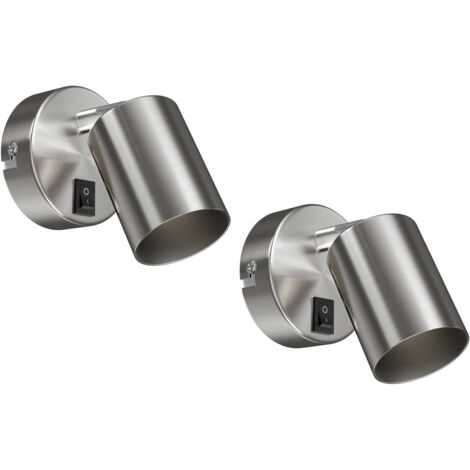 2 Applique murale, Inox mat, Douille GU10, Interrupteur intégré, Tête orientable, Salon Cuisine Bureau