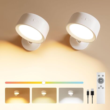2 Applique Murale, LED RGB Dimmable, Batterie 8000mAh, Commande Tactile, Télécommande, Chambre, Salon