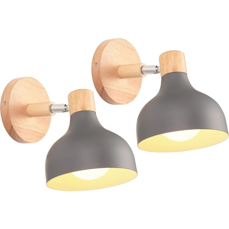 2× Applique Murale Réglable en Bois Métal Rétro E27 Décoration Vintage Luminaire Interieur pour Chambre Couloir Salon Gris Clair