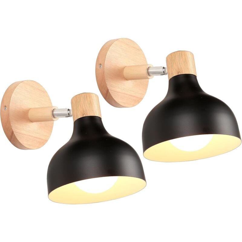 2× Applique Murale Réglable en Bois Métal Rétro E27 Décoration Vintage Luminaire Interieur pour Chambre Couloir Salon Noir