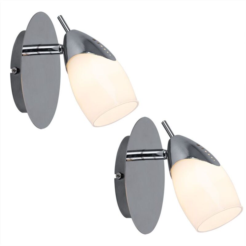 Lot de 2 appliques led, spots muraux, orientables, métal, peint argent, verre satiné, G9 3 watts, 210 lumens, couloir, salon, escalier
