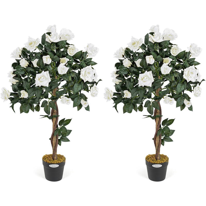 Christow - 2 Artificial Rose Trees - Cream (3ft)