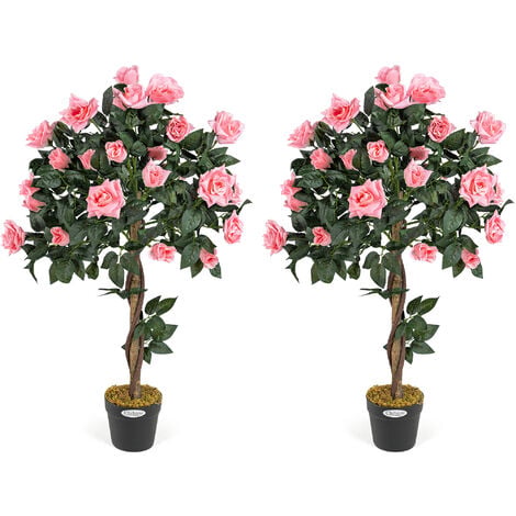 2 Artificial Rose Trees - Pink (3ft)