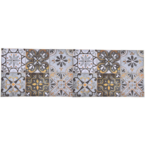 2 Autocollants Carrelage Adhésifs, Décor Céramique Rétro Imperméable pour Cuisine Salle de Bain, Style Vintage avec Bordure Dorée Gris Clair