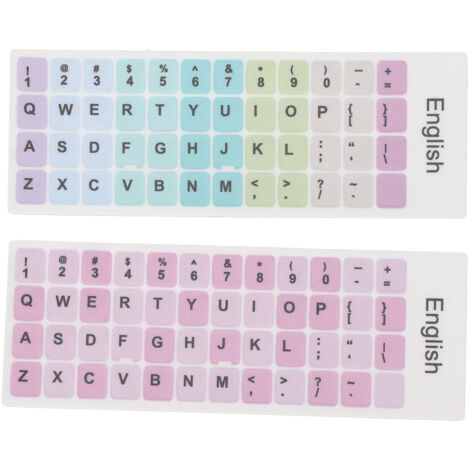 2 autocollants colorés pour clavier, revêtement anti-poussière et imperméable en PVC, étiquettes de touches pour ordinateur en anglais