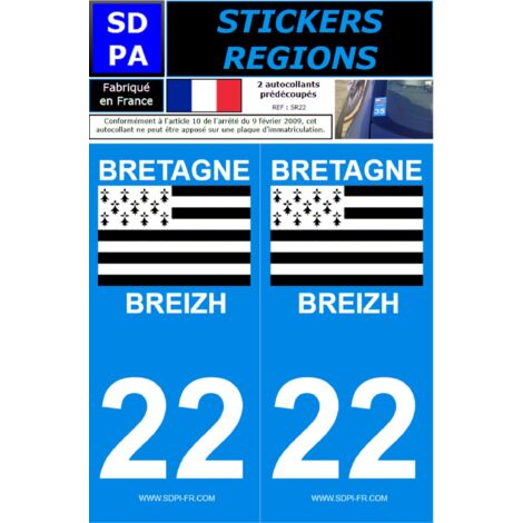 2 autocollants Region Departement 22