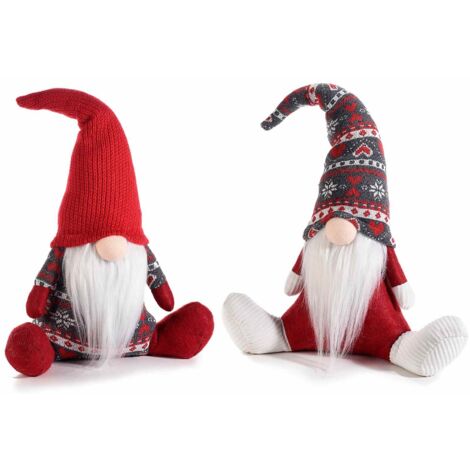 2 Babbi Natale da Vetrina Seduti Abito in Stoffa e Barba in Pelo - Altezza 38 cm