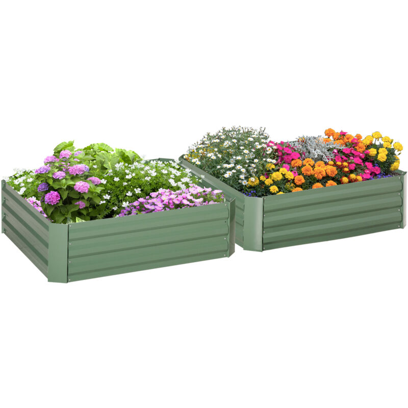 2 Bacs de Jardin surélevés en Acier Galvanisé, Potager pour Légumes, Fleurs et Plantes Aromatiques, 100x100cm, Vert