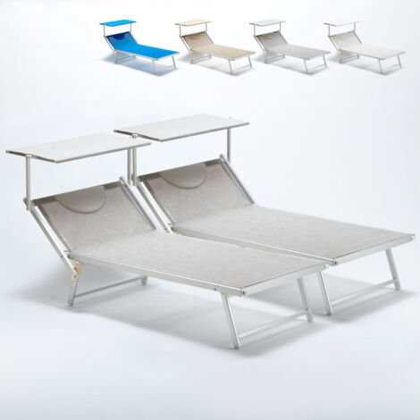 2 bains de soleil XL de jardin piscine transat en aluminium Grande Italia - Gris