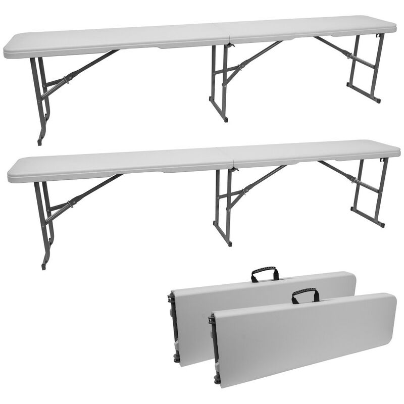 2 Bancs pliants blancs-Bancs pliants jardin- Bancs pliants Camping - 182X28X43cm - Poignée de transport