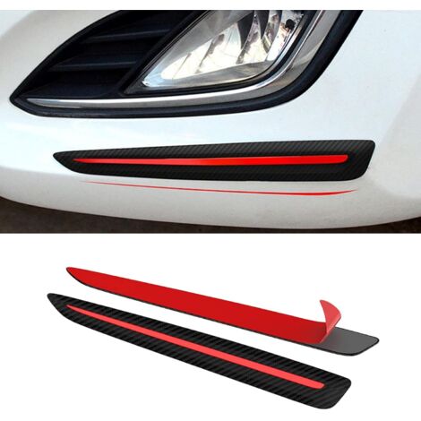 2 Bandes Anticollision, Caoutchouc Souple, Texture Fibre Carbone, Adhésif Double Face, Protection Pare-Chocs Voiture