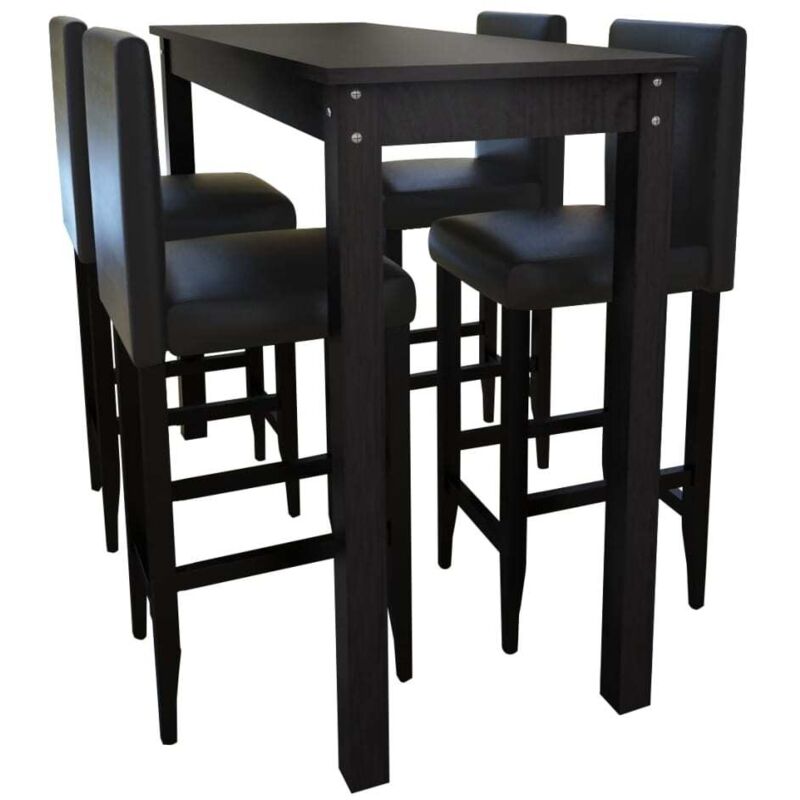 Barset Bartisch Mit 4 Barhockern Schwarz Vidaxl