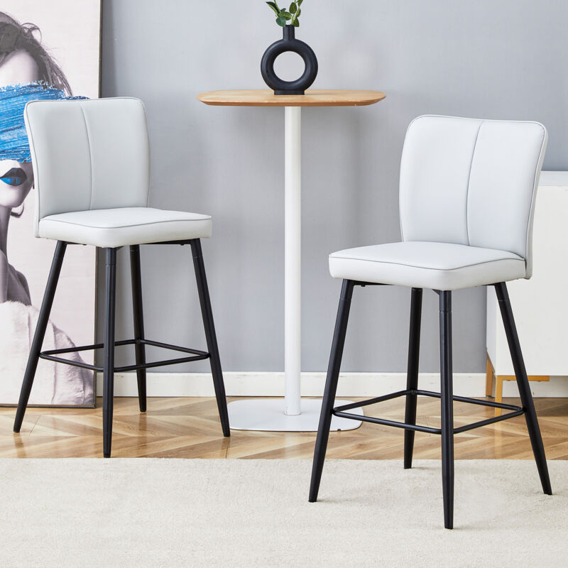 Stilvora 2 Barhocker Mit Ergonomischer Rückenlehne Und Quadratischer Fußstütze, Metall Und Kunstleder, Schwarz Und Hellgrau
