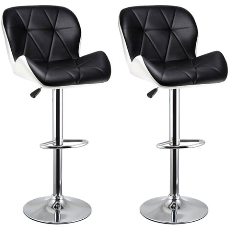 2× Barhocker Tresenhocker Stuhl Küchenhocker , Kunstleder Drehstuhl,Höhenverstellbar,360° drehbar, Schwarz und Weiß - Schwarz und Weiß