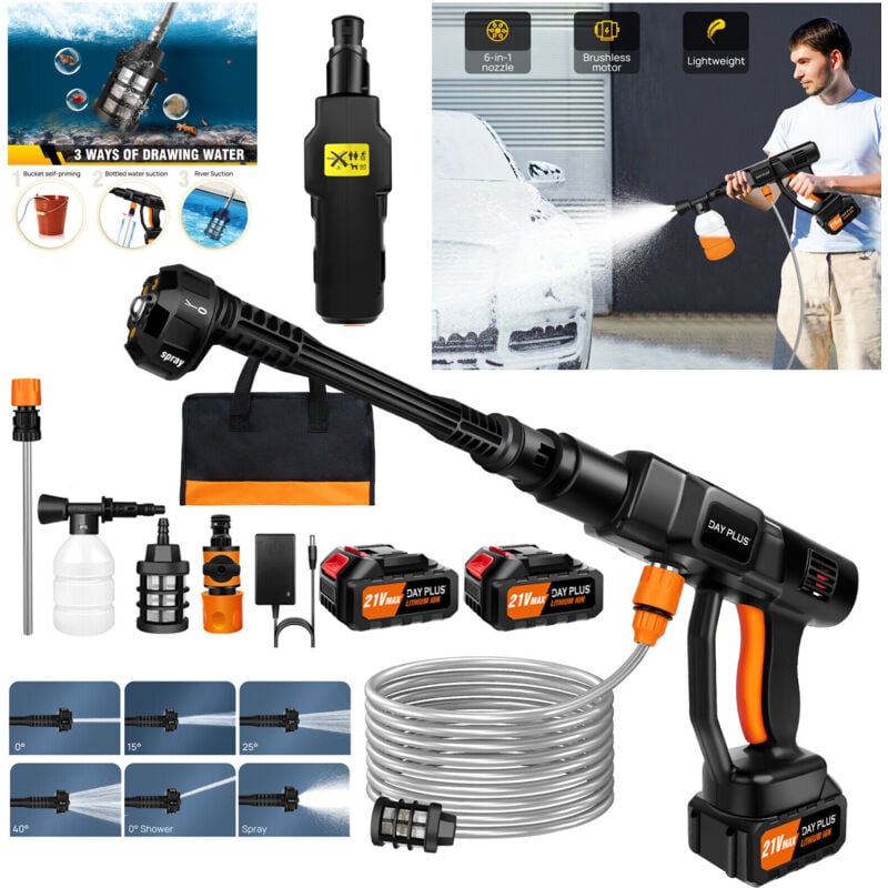 Dayplus - 2 Batterie + Chargeur Pistolet de lavage haute pression sans fil pour voiture