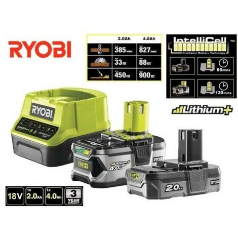 2 batterie RYOBI 18V LithiumPlus OnePlus 4.0 Ah/2.0Ah - 1 caricabatterie rapido RC18120-242G