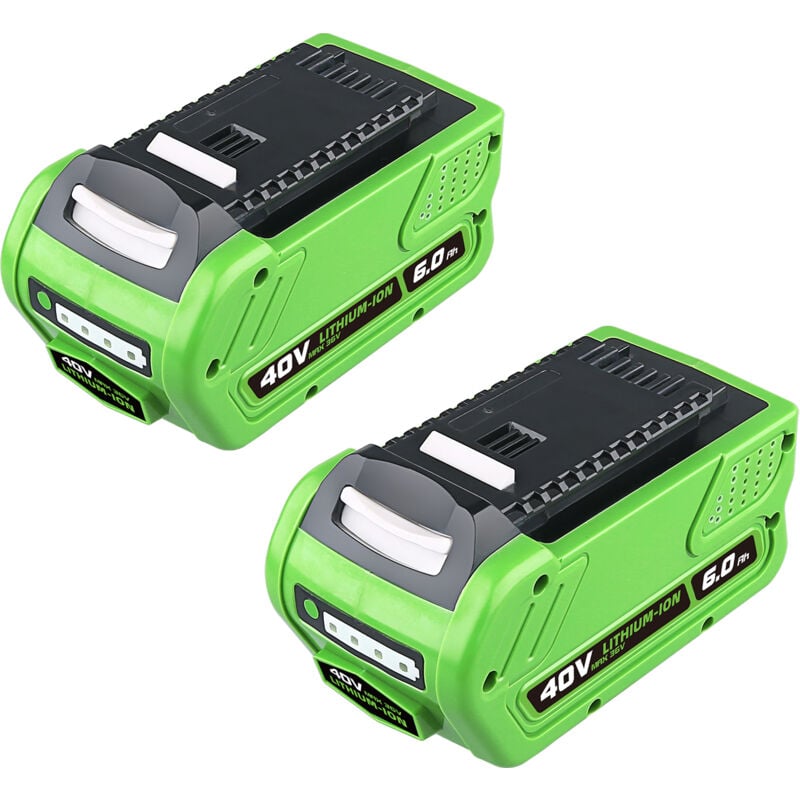 2 batteries 40 v 6,0 Ah pour outils électriques GreenWorks 40 v GWL1820 (modèles 29472, 29462) et GreenWorks 40 v g-max (modèles 29252, 20202, 22262,