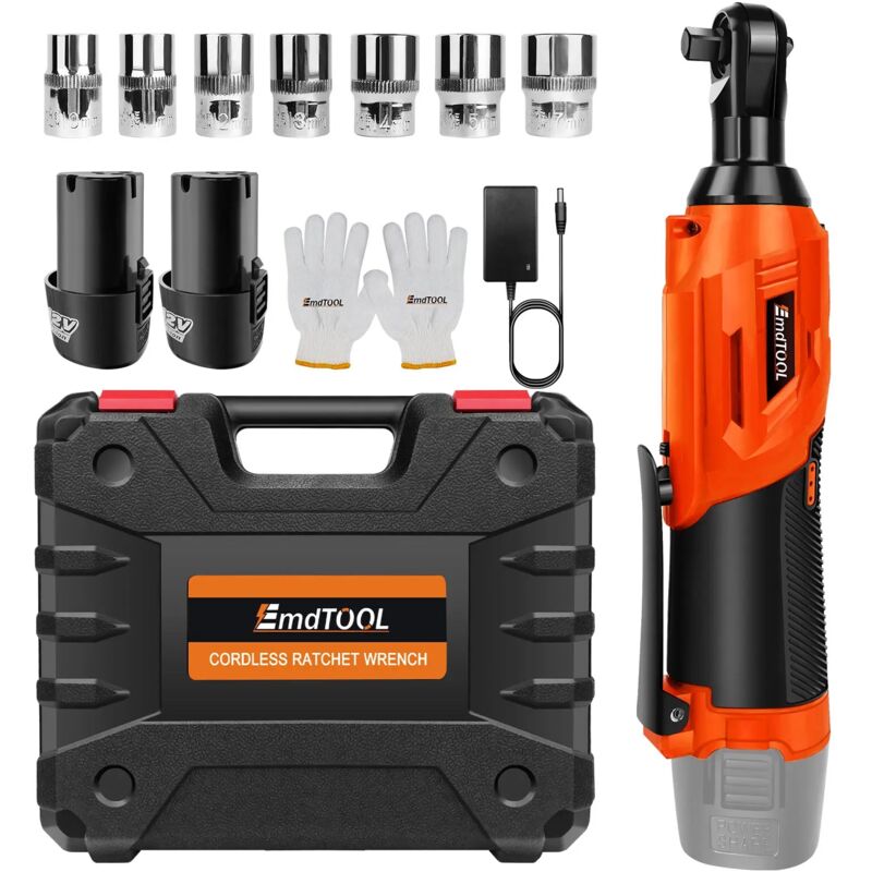 2 Batteries - Clé à cliquet électrique sans fil 3/8' 360Nm à angle droit