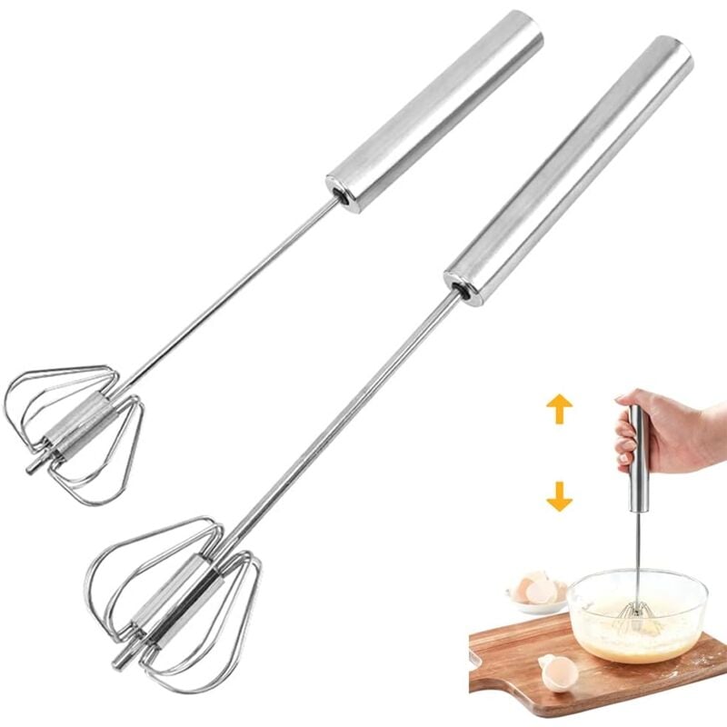 2 Batteurs à Œufs, Fouet Multifonctionnel Semi-Automatique à Main En Acier Inoxydable, Batteur à Lait, Batteur Rotatif Pour Ustensiles De Cuisine