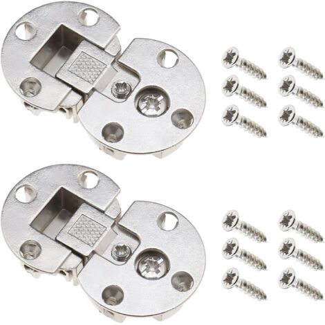 2 bisagras semicirculares con tornillos de fijación - Eje de rotación ajustable de 90 grados - Bisagra oculta para puerta de gabinete