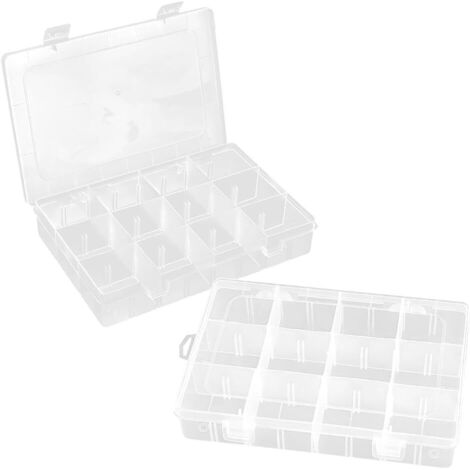 2 Boite Rangement, Plastique Transparent, 12 Compartiments, Séparateurs Réglables, Pour Bijoux Perles