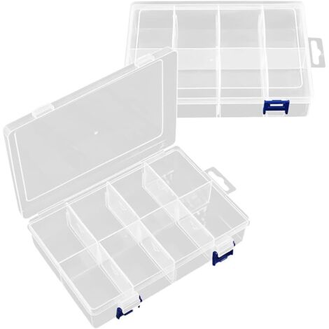 2 Boite Rangement, Plastique Transparent, Séparateurs Réglables, Compartiments, Pour Bijoux, Perles, Petits Objets