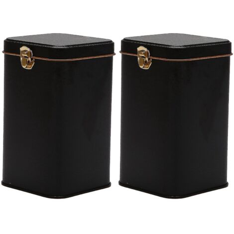 2 boîtes à thé en métal avec fermeture de haute qualité, boîte de rangement en fer-blanc noir
