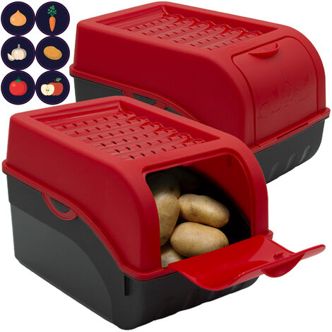 2 Boîtes de conservation alimentaire 5L Rouge ARTECSIS /pour env. 4kg Pomme de terre + 6 Stickers inclus / Stockage Légumes Ail Oignons - Rouge