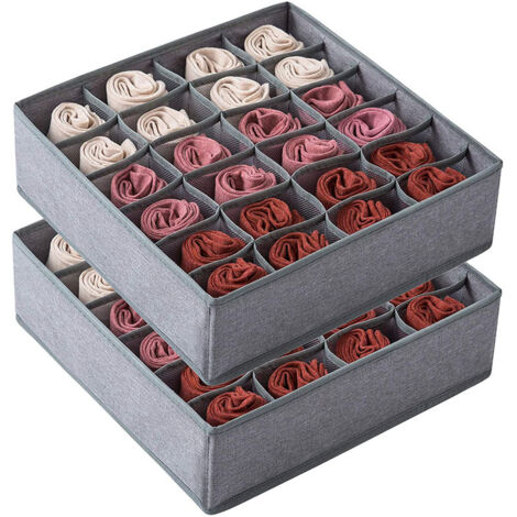 2 boîtes de rangement pour chaussettes, 24 compartiments séparateur de tiroir pliable blanc cassé
