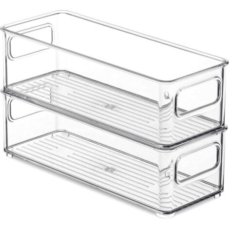2 boîtes de rangement réfrigérateur empilables avec poignées – 25 × 9,5 × 7,5 cm – Lot de 2, idéal pour légumes, fruits, fromages et restes